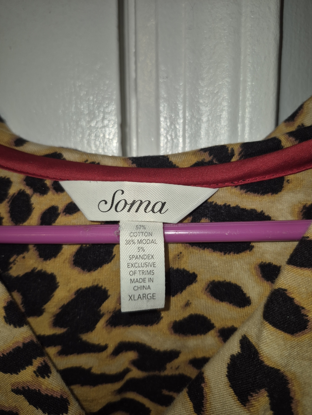 Soma XL Leopard Print Button-Up Pajama Top with Red Piping - Picture 3 of 7